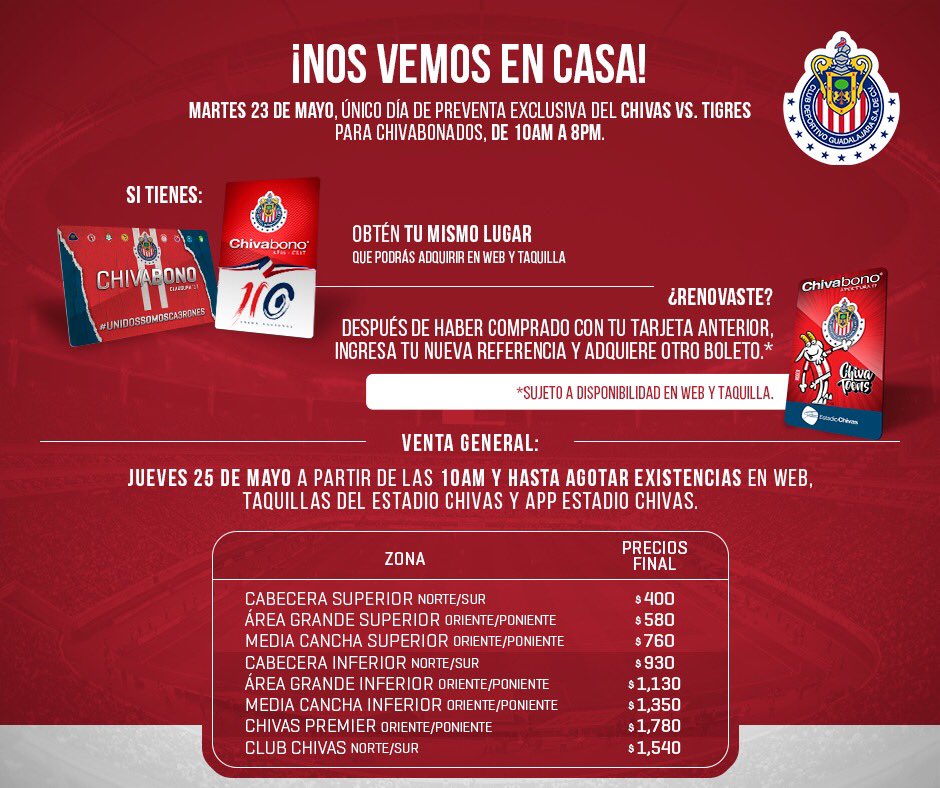 Precio boletos final Chivas vs Tigres clausura 2017 en Guadalajara